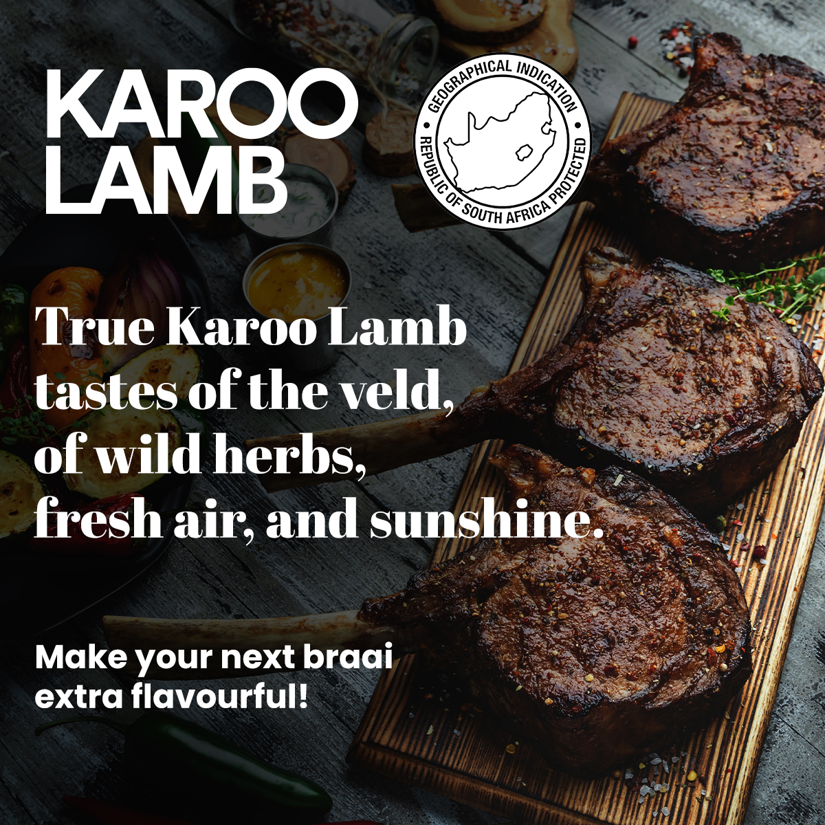 True Karoo Lamb tastes of the veld, of wild herbs, fresh air, and sunshine. Make your next braai extra flavourful!

#Karoo #KarooLamb #LambLovers #SouthAfricanLamb #LambRecipe #MeatLovers #GrassFedLamb #SustainableMeat #FarmToTable #LambChops #BarbecueLamb #Karoo #KarooRegion