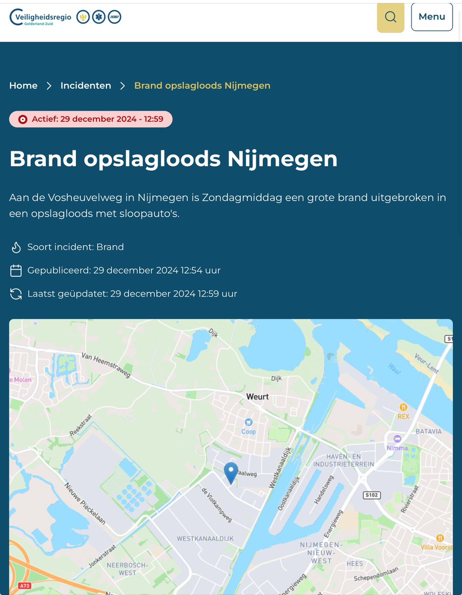 Brand in opslagloods aan de Vosheuvelweg in Nijmegen