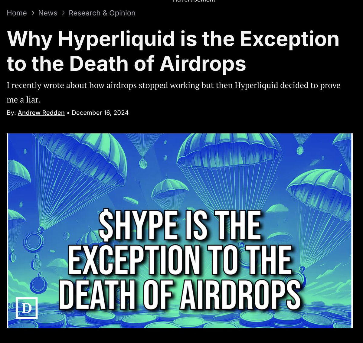 They did the impossible, @HyperliquidX made airdrops great again. Airdrops  were dead, but $HYPE made me believe in something. This airdrop made the  most out of an amazing product, a passionate community,