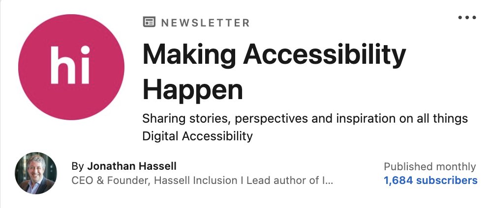 HassellInc's tweet photo. Do you want to keep up with all things #A11y related? Subscribe to Jonathan Hassell's newsletter 'Making Accessibility Happen' and find out about everything from the #EAA to #WCAG 2.2

Sign up here 👉 https://t.co/UNbywgDwEA https://t.co/grZnYM8sNT
