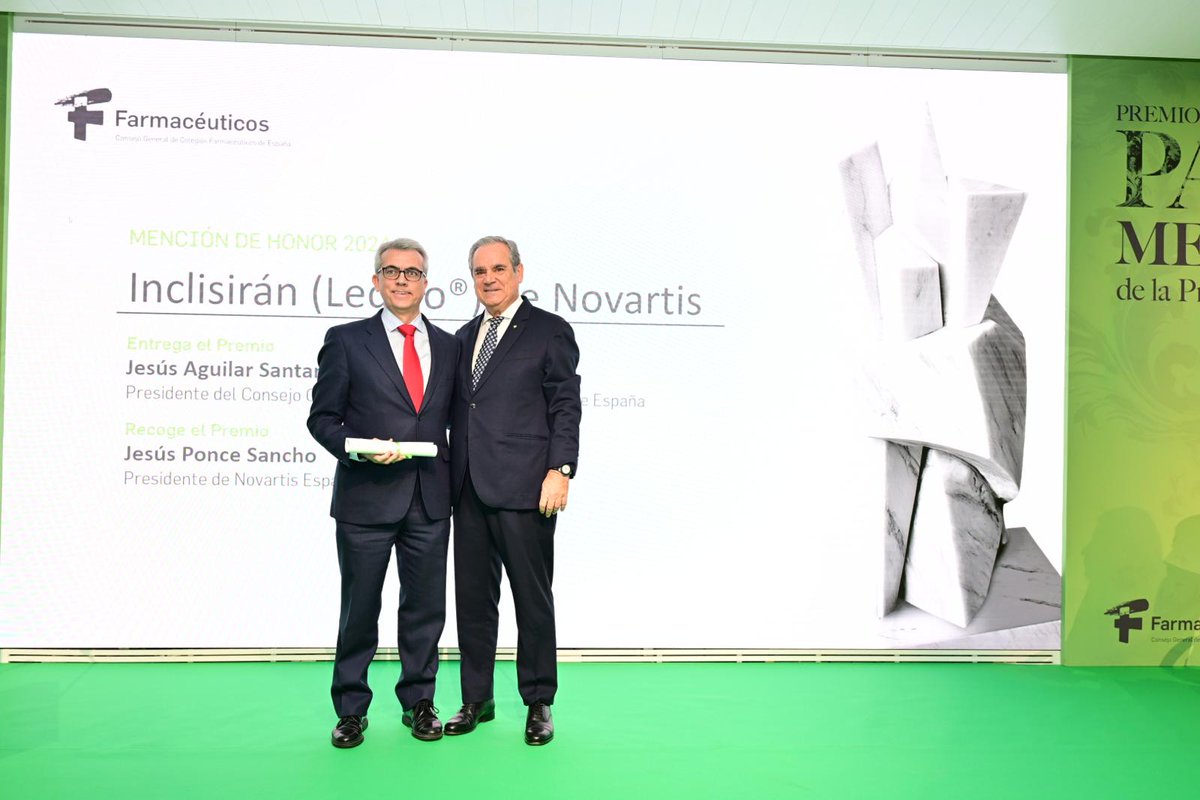 Farmaceuticos_'s tweet image. 📣 #Tizerpatida, fármaco indicado en diabetes 2 y sobrepeso y obesidad, elegido el medicamento más innovador del año en los Premios #PAM2024 del Consejo General de @Farmaceuticos_. 

💊 La Mención de Honor ha sido para Inclisirán (Leqvio®) de @NovartisSpain, para enfermedades…