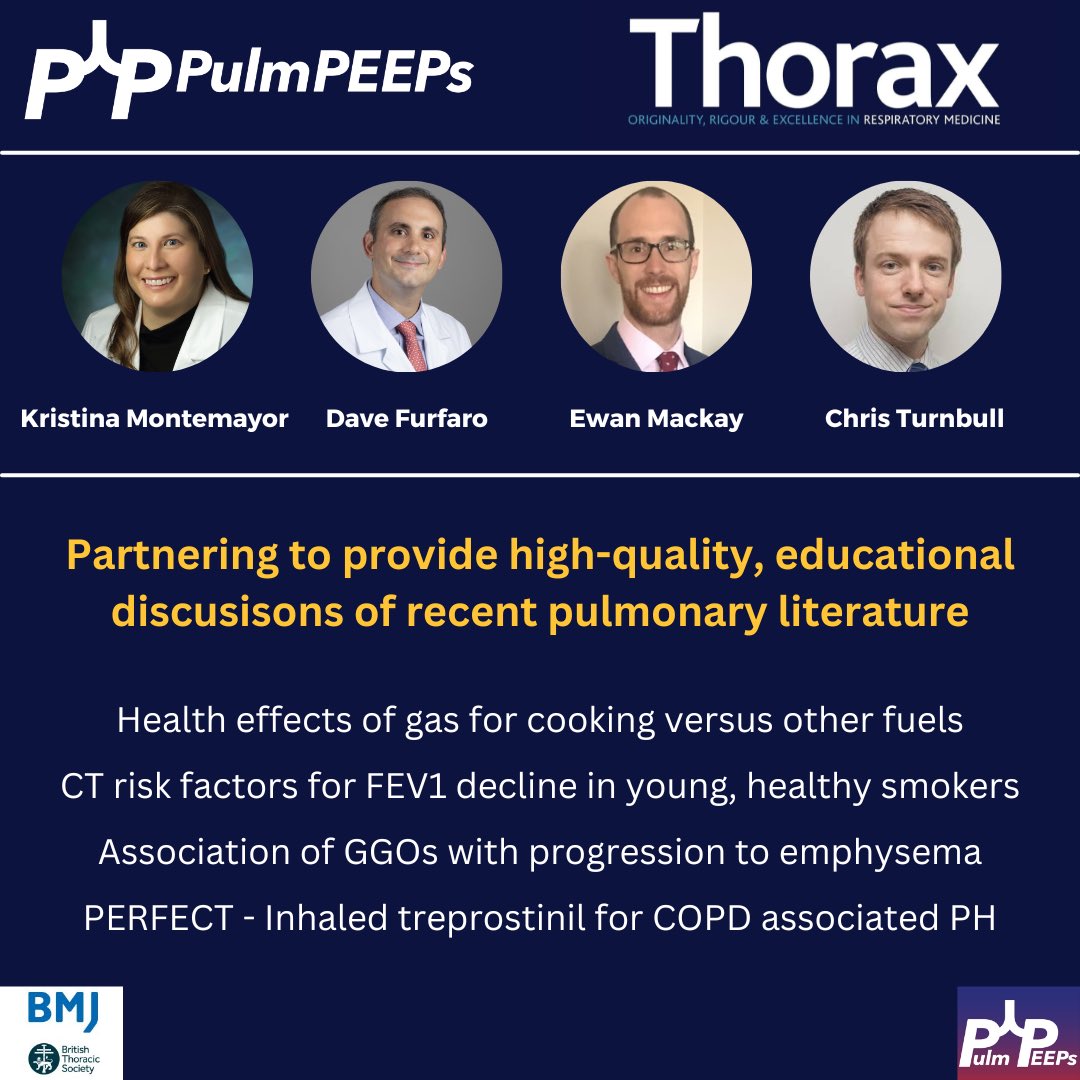 Pulm PEEPs (@pulmpeeps) on Twitter photo Our second episode in our collaboration with <a href="/ThoraxBMJ/">ThoraxBMJ</a> <a href="/BTSrespiratory/">British Thoracic Society (BTS)</a> is out today! This is a fantastic discussion of four articles relevant to patients with or at risk of COPD and emphysema . Check it out! 
pulmpeeps.com/2024/12/17/92-… Our second episode in our collaboration with <a href="/ThoraxBMJ/">ThoraxBMJ</a> <a href="/BTSrespiratory/">British Thoracic Society (BTS)</a> is out today! This is a fantastic discussion of four articles relevant to patients with or at risk of COPD and emphysema . Check it out! 
pulmpeeps.com/2024/12/17/92-…