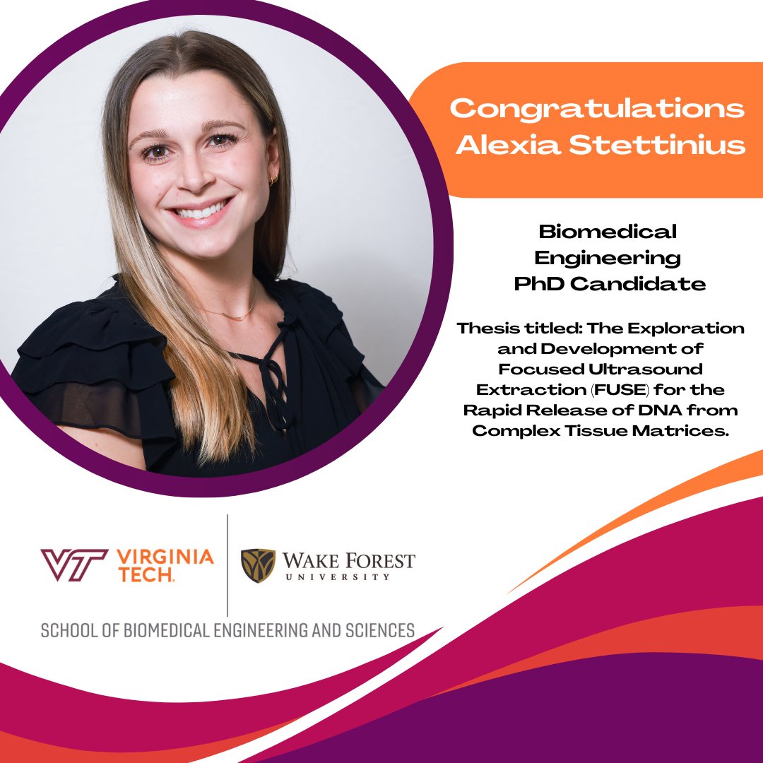 Congratulations Alexia Stettinius, PhD candidate in our School of Biomedical Engineering Sciences program, for your successful defense 🎉👏🎉

#biomedicalengineering #cancerresearch #hokies #virginiatech #HokieGrad