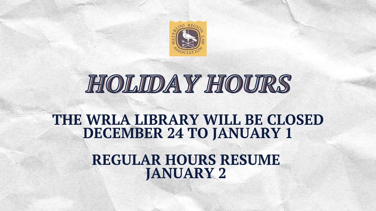 wrlaofficial's tweet photo. The WRLA Library will be unstaffed beginning Tuesday, December 24. We will return to regular staffed hours on Thursday, January 2, 2025. Have a wonderful holiday season! https://t.co/8rEnBpBGIz