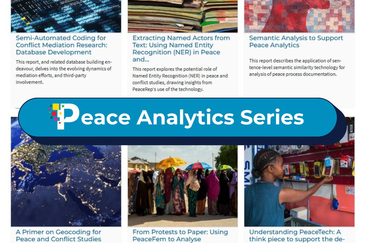 We're building a new digital research infrastructure for peace and conflict studies, with papers exploring:
📌 Semi-automated coding
📌 Geocoding &amp; data mapping
📌 Named Entity Recognition

Discover the methodology behind our #PeaceTech innovations: peacerep.org/research/peace…