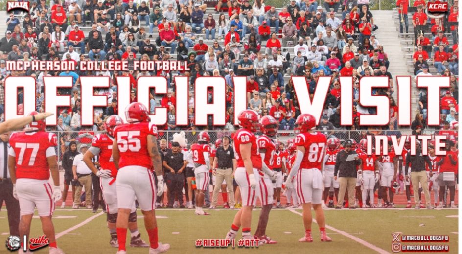 I’m blessed and excited to receive my first offer and official visit from ⁦<a href="/MACBulldogsFB/">McPherson Football</a>⁩. Thank you so much for the opportunity. ⁦<a href="/CoachLeppke/">Mitch Leppke</a>⁩ ⁦<a href="/CoachWhiteDB1/">Coach White</a>⁩ ⁦<a href="/FootWorkUnit/">Footwork Unit</a>⁩ ⁦<a href="/LCEagleFootball/">LC Football</a>⁩
