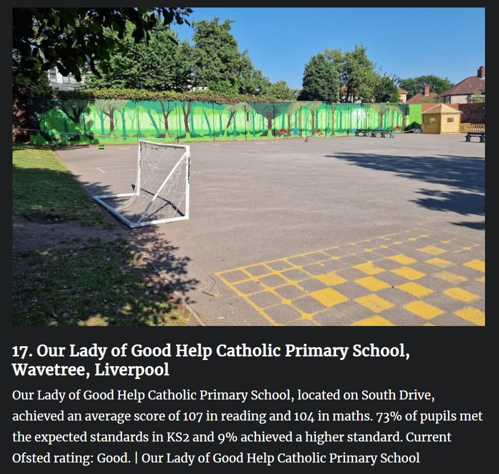 OLGH has been ranked 17th out of 137 primary schools in Liverpool based on our 2024 KS2 SATS results.

Find the report on here... liverpoolworld.uk/education/best…

What it doesn't tell you is that we achieved 100% in reading, 91% in SPAG, and 82% in maths and writing!

#school #achieve