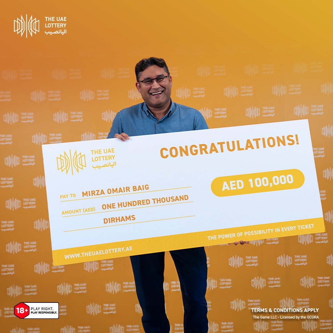 theuaelottery's tweet photo. Congratulations, Mirza Omair Baig! 🎉 You’ve won AED 100,000 with the Golden 7 Scratch Card!
Your big win has officially made history as the first #WinnerSpotlight on our page. Enjoy this incredible moment—you’ve earned it! 💛
#TheUAELottery #Golden7 #DareToImagine https://t.co/6hRRFTOa0O