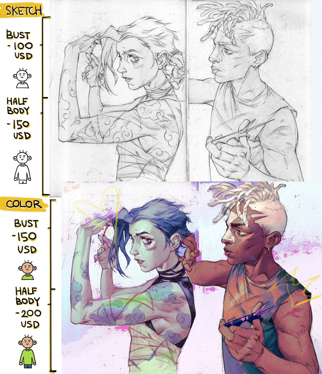 Hello!! I haven't opened сommissions in what feels like forever, but I'm very exited to do them again! 
Please DM me if you're interested or have any questions, will be happy to draw your characters!!💚