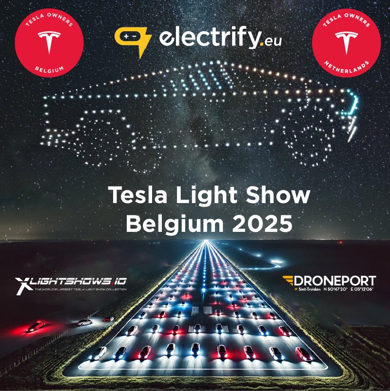 Teslalightshows's tweet photo. The BIG ONE is coming to BELGIUM 🇧🇪 

‼️ CALLING ALL @teslaeurope‼️

@TeslaClubBE with be joining forces with @TeslaOwnersNL on February 23rd to go for the WORLD RECORD @Tesla Light Show… 

It’s time to bring it BACK TO EUROPE 😁 https://t.co/uABSEfXqNb