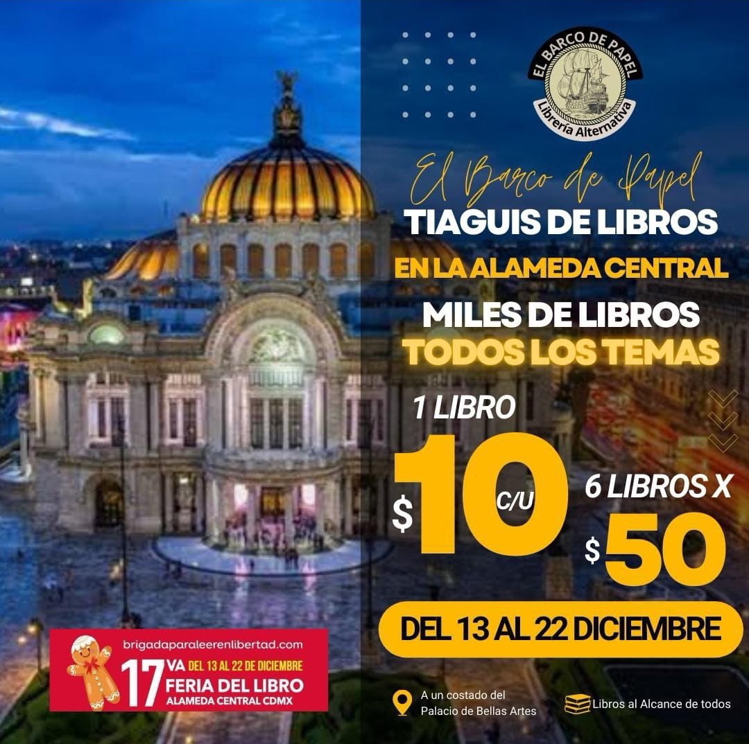 FERIA DEL LIBRO EN LA ALAMEDA CENTRAL. 4° día, inicia 
L@s esperamos a un costado del Palacio de Bellas Artes 
#ElBarcoDePapel #AlamedaCentral #BellasArtes #Libros