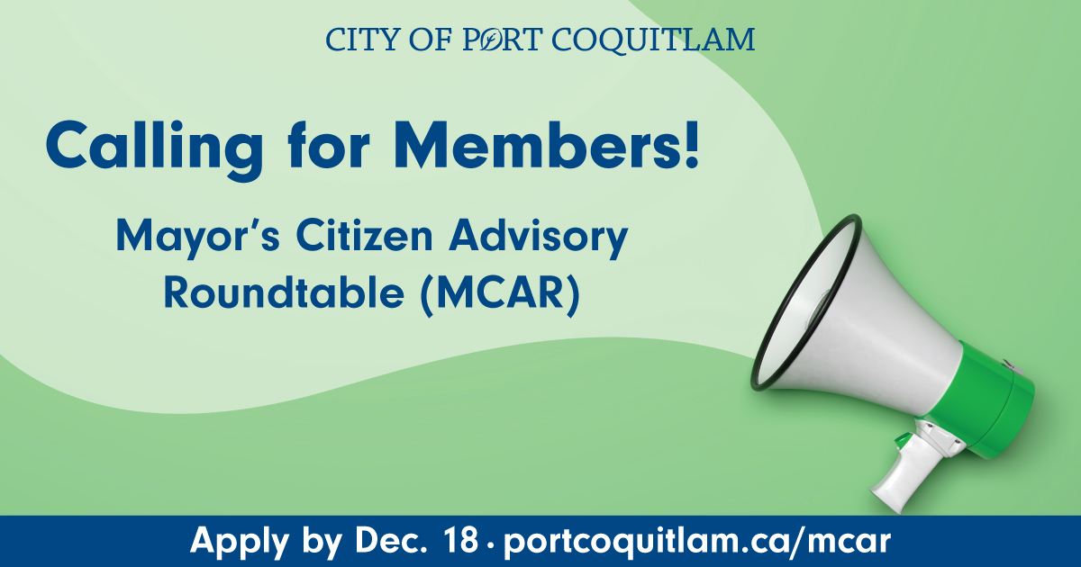 📢 Be a part of moving the City towards its strategic vision — apply to join the Mayor's Citizen Advisory Roundtable. Share your input on important topics in our community.

Apply by Dec. 18 ➡ portcoquitlam.ca/mca

#PortCoquitlam