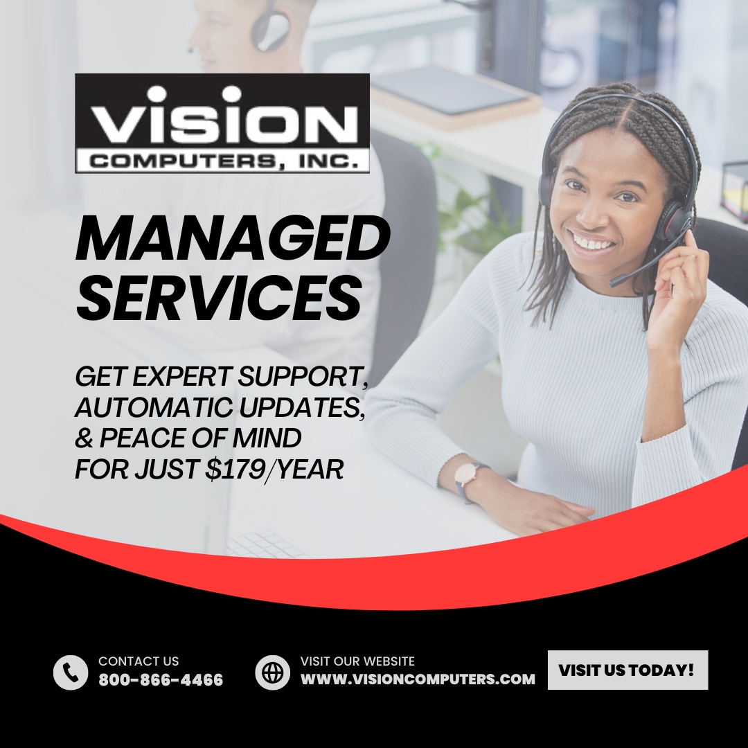 Vision_Comp_Inc's tweet image. Our Managed Services offer:
24/7 live health monitoring
Antivirus & malware protection
Remote tech support
Proactive error resolution
Automatic app updates
Boost productivity & secure your systems! Contact us for a free consultation! visioncomputers.com/managed-service
#VisionComputer