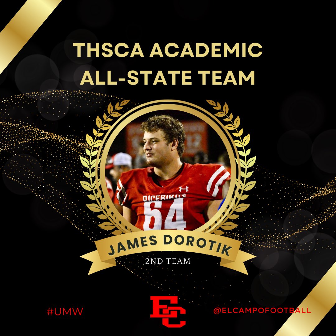 El Campo Ricebird Football (@elcampofootball) on Twitter photo Congratulations to James Dorotik for earning a spot on the THSCA Academic All-State Second Team
#UMW <a href="/JamesDorotik/">James Dorotik</a> Congratulations to James Dorotik for earning a spot on the THSCA Academic All-State Second Team
#UMW <a href="/JamesDorotik/">James Dorotik</a>