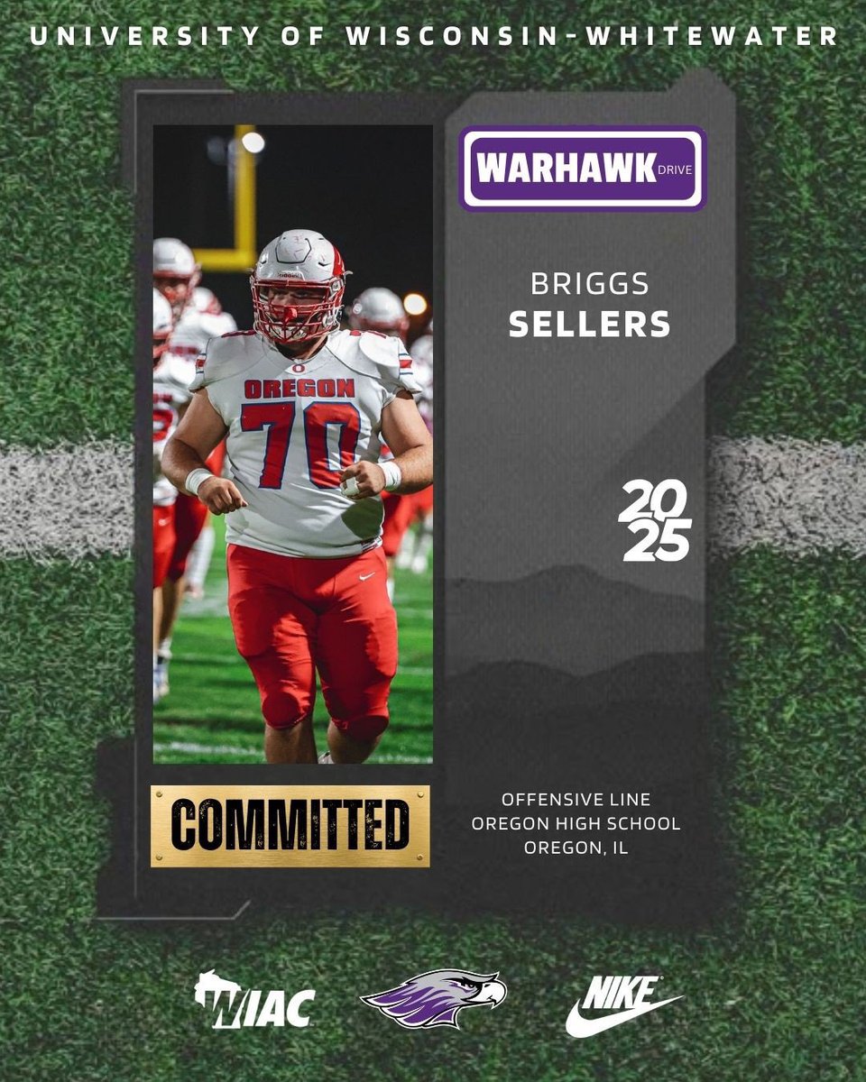 I am excited to announce that I am committing to The University of Wisconsin Whitewater! Thank you to everyone who helped me get to this point! #PoundTheRock
<a href="/OregonHawksFB/">Oregon Hawks Football</a> 
<a href="/WarhawkFootball/">Warhawk Football</a>