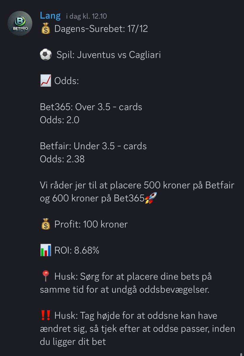 BetProDK's tweet photo. Dagens gratis surebet!👀
100 kr. profit💸✅
Følg for flere gratis bets👆🏼

#sldk #superliga #danskbet #danskespil #surebet #oddset #oddsetdk #danskodds https://t.co/Q3IVEPmiPx