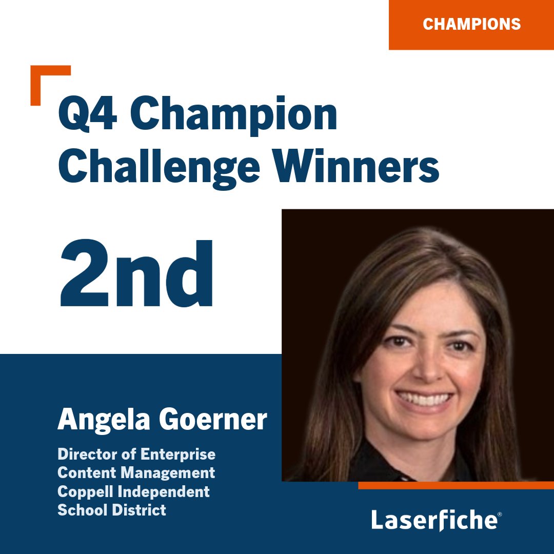 laserfiche's tweet photo. Join us in celebrating the winners of our 2024 Q4 Champion Challenge: Luis Mena, Angela Goerner, and Amy Flahaut! 🏆🎉 

Thank you to our Laserfiche Champions who participated! #Champions https://t.co/FpZ0sdTTgM