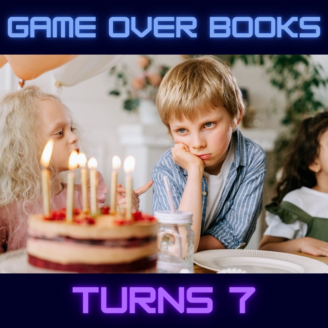 GameOverBooks's tweet photo. Welcome to our birthday party. You'll find stale cake and flat soda on the table in the back. The DJ stopped taking requests hours ago. Yeah, today only, all current titles are 70% off with the code "HBD7" at checkout. Hang your coat up anywhere. https://t.co/yBKOhqV3KR