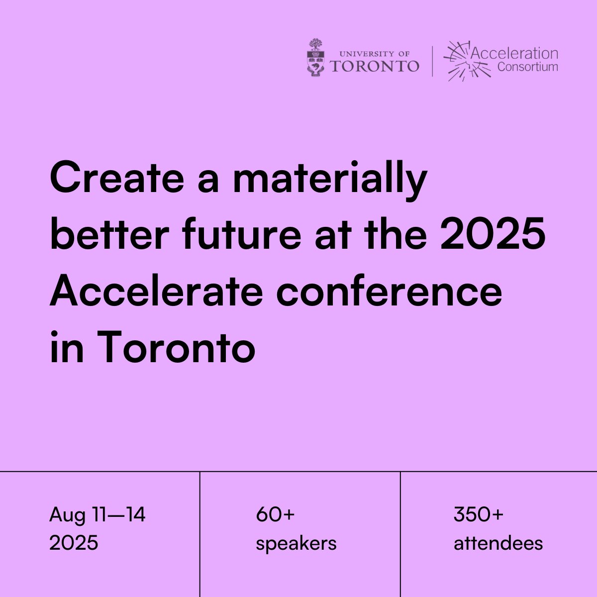 Save the date for our 2025 Accelerate conference in Toronto, August 11–14! Join a global community pushing the boundaries of #AI for science for 4 days of talks, workshops, and more. To learn about registration + sponsorship opportunities, visit 2025.accelerateconf.ca.