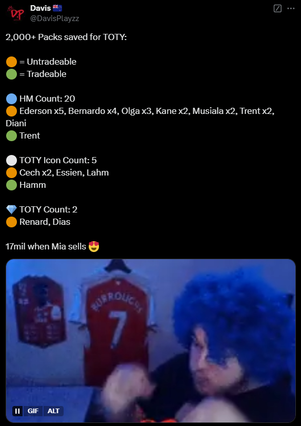 DavisPlayzz's tweet photo. last year during Project TOTY we got to 2,000+ packs, saving any pack 10k+ in value. this year we are going for quality over quantity saving only 25k+ packs or 84+ min capped packs.
last year we had an insane result, let's see if we can top it this year 👀
#ProjectTOTY https://t.co/LMffbmRO7p