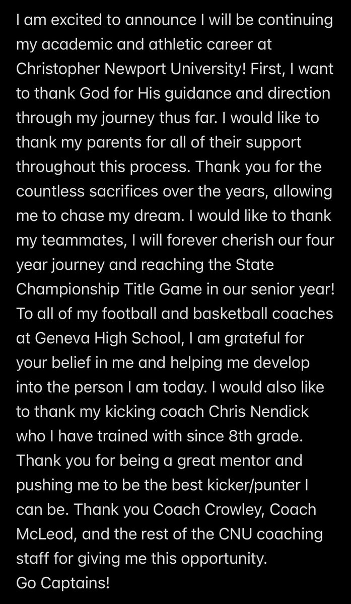 Jayden Hodgdon (@hodgdonjayden) on Twitter photo COMMITTED!! 🔵⚪️ #MANTHESHIP
<a href="/coachpcrowley/">Paul Crowley</a> <a href="/runthetriple/">Matt McLeod</a> <a href="/coachatsmith/">Alex Smith</a> <a href="/indelible173/">Eli Wicklund</a> <a href="/cnu_football/">CNU Football</a> <a href="/CNendick25/">Chris Nendick</a> <a href="/Chris_Sailer/">Chris Sailer Kicking</a> @GenevaViking <a href="/CoachGrady27/">Coach Grady</a> <a href="/dc_preps/">DailyChronicle Preps - Shaw Local</a> COMMITTED!! 🔵⚪️ #MANTHESHIP
<a href="/coachpcrowley/">Paul Crowley</a> <a href="/runthetriple/">Matt McLeod</a> <a href="/coachatsmith/">Alex Smith</a> <a href="/indelible173/">Eli Wicklund</a> <a href="/cnu_football/">CNU Football</a> <a href="/CNendick25/">Chris Nendick</a> <a href="/Chris_Sailer/">Chris Sailer Kicking</a> @GenevaViking <a href="/CoachGrady27/">Coach Grady</a> <a href="/dc_preps/">DailyChronicle Preps - Shaw Local</a>
