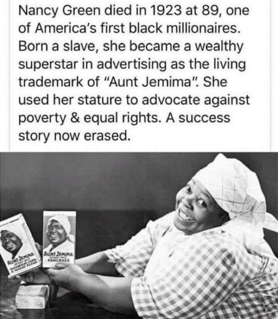 Should Nancy Green’s photo be 
restored to “Aunt Jemima” products? 

Yes 👍 or No 👎