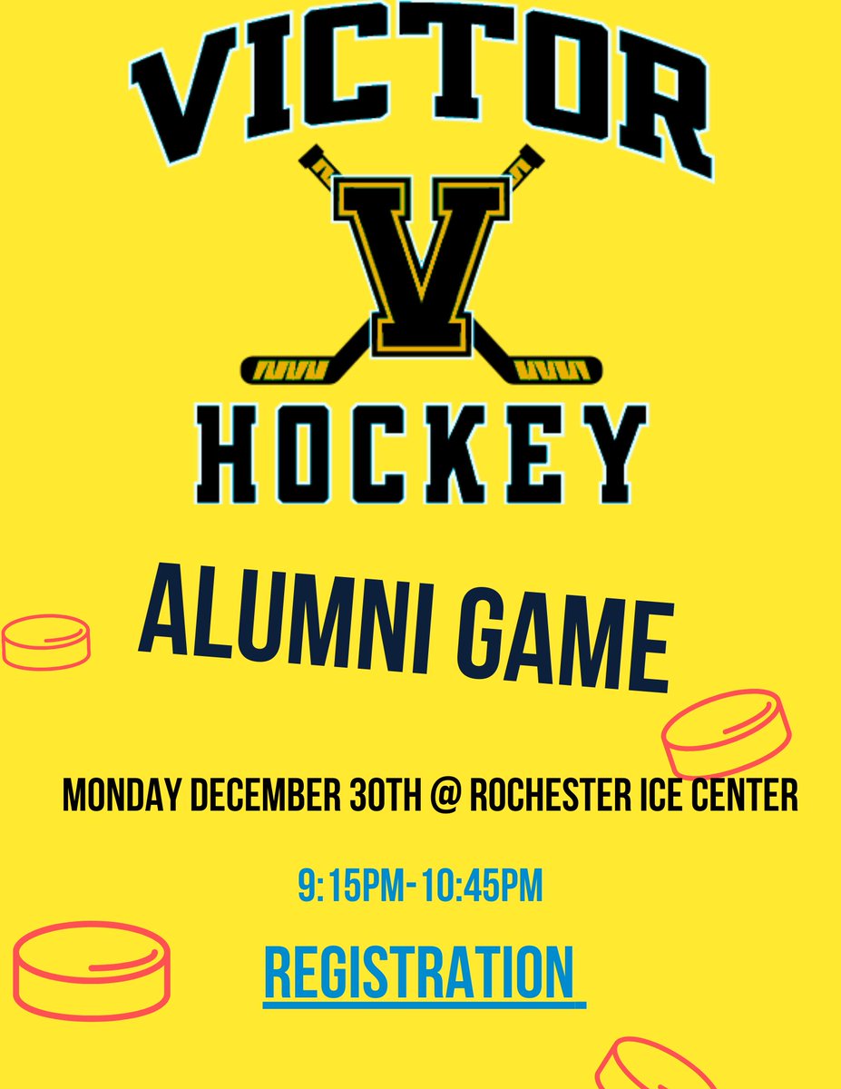 Victor Hockey Alumni Game! Please register using the link below. 

docs.google.com/forms/u/0/d/1s…
