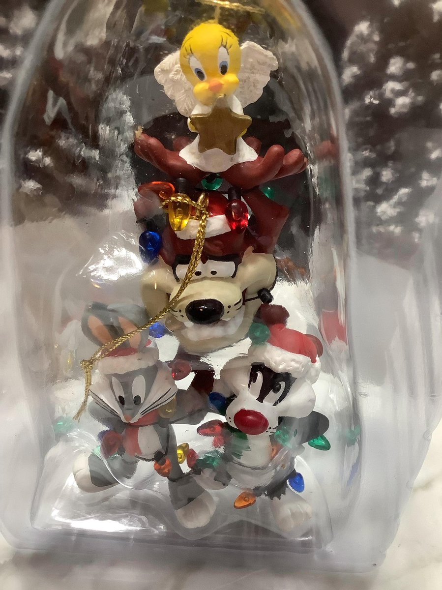 Warner Bros. Looney Tunes ornament featuring Tweety Bird as an angel, Taz as a reindeer, Sylvester the Cat, and Bugs Bunny, 1998, #etsyvintageshop #etsyvintageseller #ornaments #looneytunes #giftideas    bmktreasures.etsy.com/listing/183026…