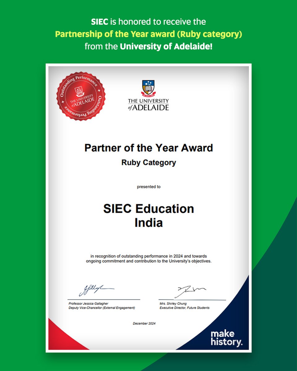 sieceducation's tweet photo. Proud to share this milestone!

We’ve won the Partnership of the Year Award (Ruby Category) from the University of Adelaide! 🏆✨

This honor celebrates our commitment to empowering students and fostering global connections. 🌏🎓

#SIEC #GlobalEducation #UniversityOfAdelaide https://t.co/0FCUNRl6bF