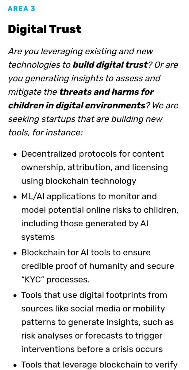 Are you working on Open Source frontier technology solutions that have the potential to create radical change for children?
 unicefventurefund.org/call/ai-and-bl…

Do you have a for profit entity in an eligible country?

Deadline Jan 7th 2025 

Get in touch via DM or reply below 🫶