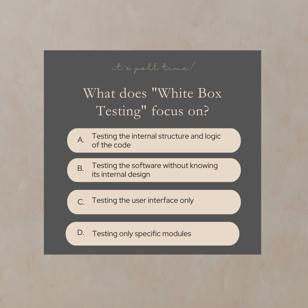 priyanka20266's tweet image. White Box Testing" focus on
.
#WhiteBoxTesting #SoftwareTesting #TestingTechniques #CodeCoverage #SoftwareQuality