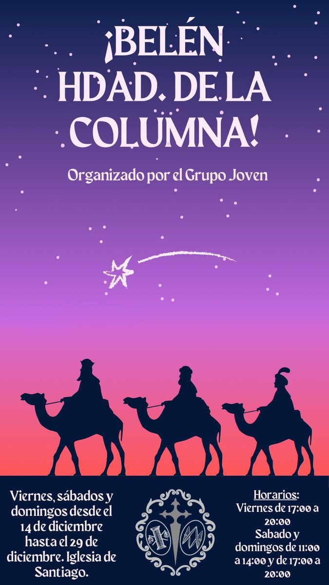 columnacarmona's tweet photo. 📌GRUPO JOVEN| 𝐁𝐄𝐋𝐄𝐍

📅𝗩𝗶𝗲𝗿𝗻𝗲𝘀 𝟮𝟬 𝘆 𝟮𝟳 𝗱𝗲 𝗱𝗶𝗰𝗶𝗲𝗺𝗯𝗿𝗲
🕗De 17:00h a 20:00h

📅𝗦𝗮́𝗯𝗮𝗱𝗼𝘀 𝘆 𝗱𝗼𝗺𝗶𝗻𝗴𝗼𝘀 𝟮𝟭, 𝟮𝟮, 𝟮𝟴 𝘆 𝟮𝟵
🕗De 11:00h a 14:00h y de 17:00h a 20:00h

⛪Iglesia de Santiago https://t.co/LuiBopQW6a