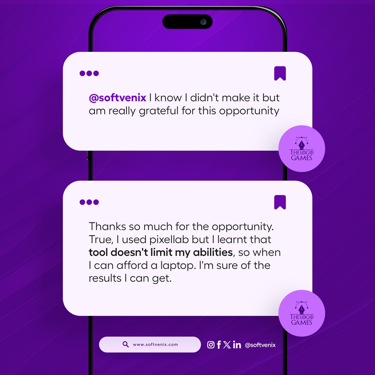 SoftVenix's tweet photo. Reminiscing on some of the amazing feedbacks we got from the 1st Edition of #TheLogoGames!
#Softvenix #DigitalAgency #DigitalMarketing #Graphicsdesign #WebDevelopment #ProductDesign #VideoEditing #ContentProduction #CorporateBranding #funnelBuilding https://t.co/Il6ihXnm48