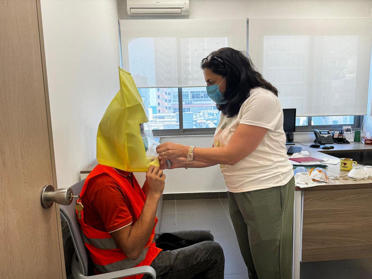SSUAUB's tweet photo. Before work with asbestos materials begins, our Sanitarian & Biosafety Officer ensures contractor employees pass respirator fit tests. Safety first! #EHSRM #WorkplaceSafety #AUB https://t.co/Fcsy9uOks1