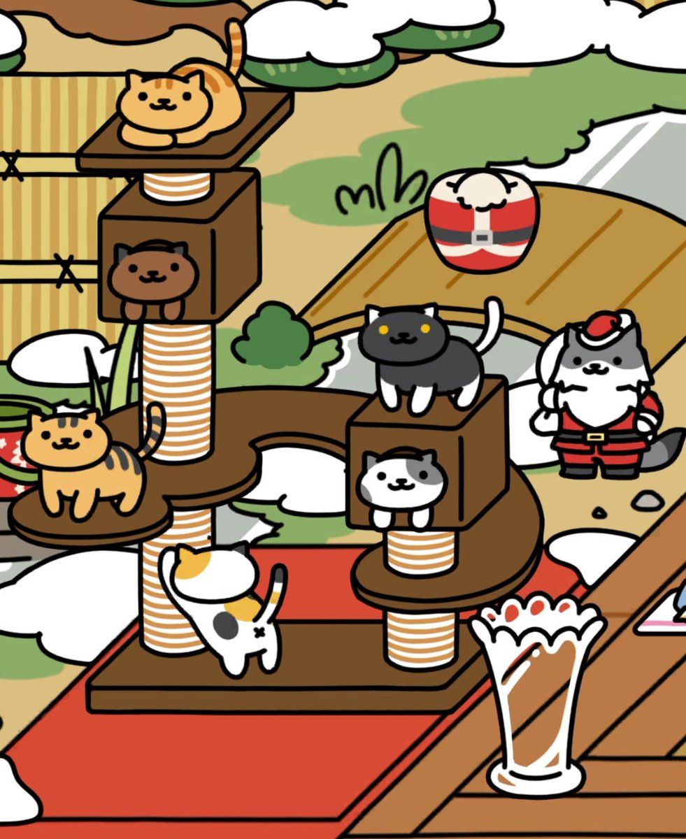 さんたさんがアスレチックEXにいる6匹のねこたちを見守っていますね
