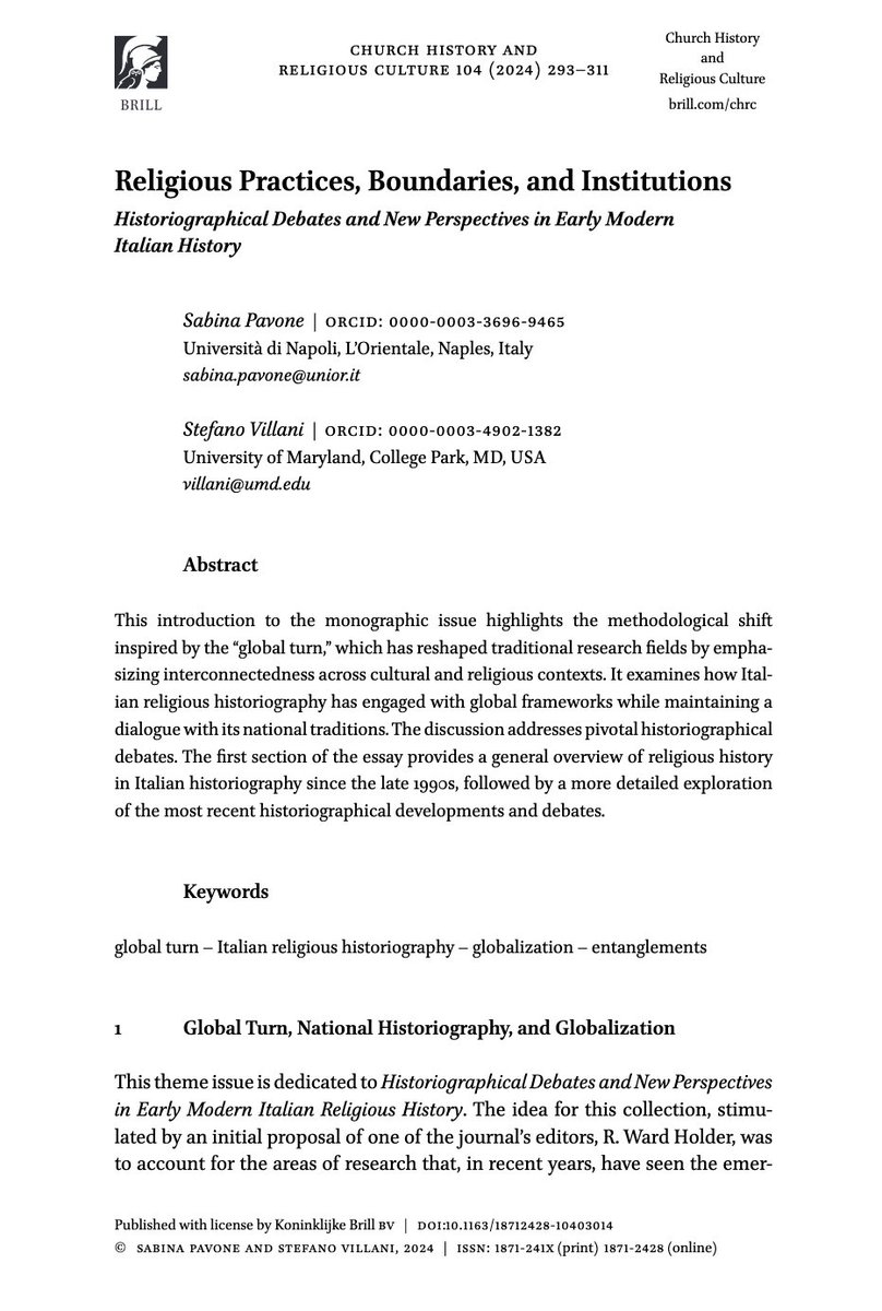 EMoDiR (@_emodir_) on Twitter photo New Special Issue of Church History and Religious Culture: "Religious Practices, Boundaries, and Institutions: Historiographical Debates and New Perspectives in Early Modern Italian History."
Ed. by Sabina Pavone and <a href="/stefanovil/">Stefano Villani</a>
Link below (includes OA).
#Twitterstorians New Special Issue of Church History and Religious Culture: "Religious Practices, Boundaries, and Institutions: Historiographical Debates and New Perspectives in Early Modern Italian History."
Ed. by Sabina Pavone and <a href="/stefanovil/">Stefano Villani</a>
Link below (includes OA).
#Twitterstorians