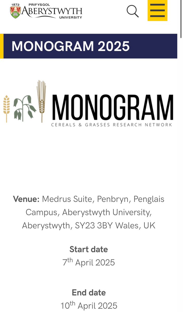 MonogramUK's tweet image. Registration for Annual 🌾 MONOGRAM 2025 is NOW OPEN! 🌾
Get more details here aber.ac.uk/en/ibers/news/… @AberUni @ibers_aber #Monogram25 #cereals #grasses #Conference #cropscience #wales #Aberystwyth university