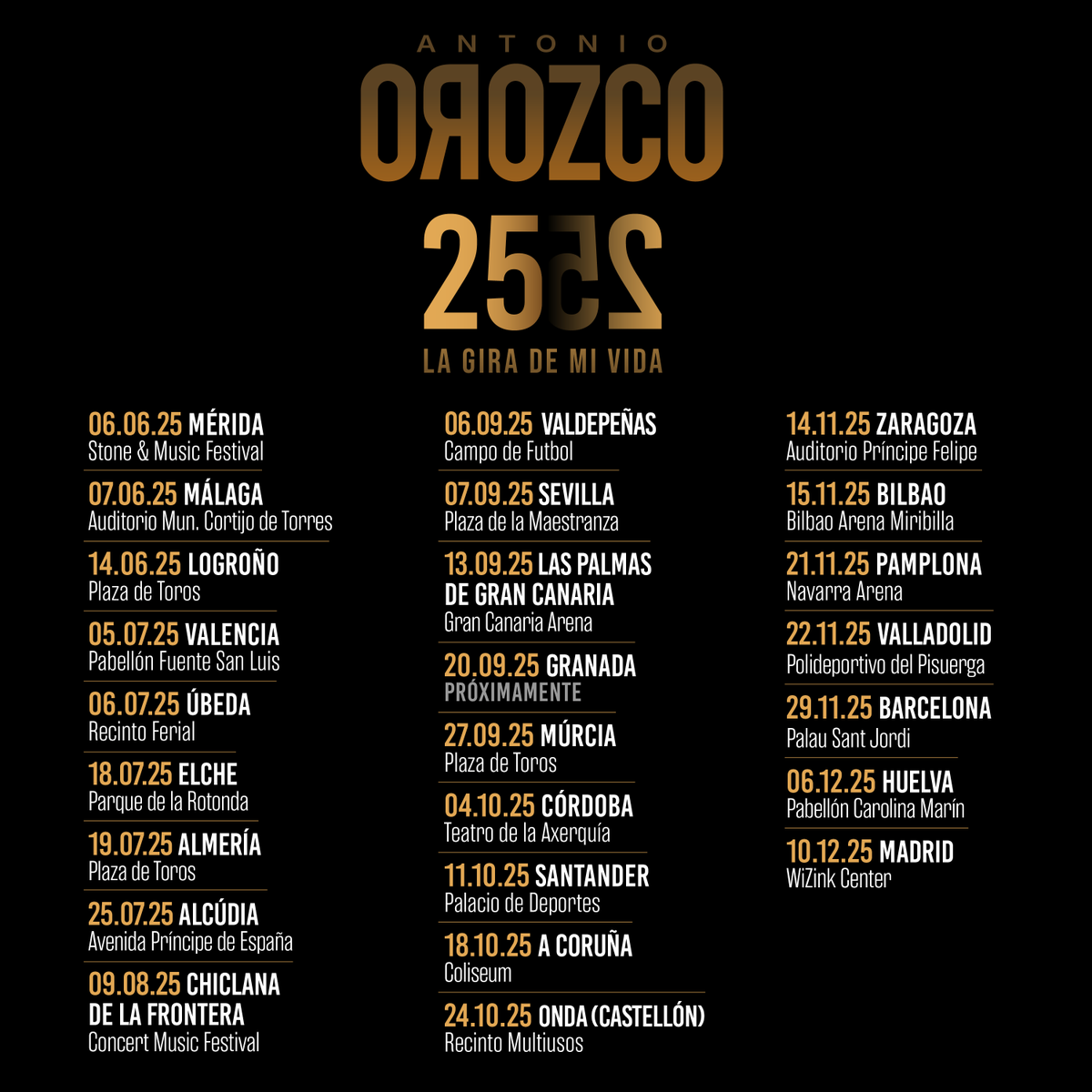 ¡Ya están a la venta las entradas para "La Gira de Mi Vida" de <a href="/antoniorozco/">Antonio Orozco</a>!

Una gira muy especial en la que celebra 25 años de carrera con todos vosotros. ¡No os la podéis perder!

🎟️ Entradas disponibles en lagirademivida.com y antoniorozco.com
