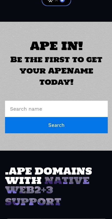 Patrickz50's tweet photo. Your Gateway to the ApeChain Ecosystem:
Secure your unique ApeName and join the Ape movement. Don't miss out! #ApeNames https://t.co/9qSeRrxHFC