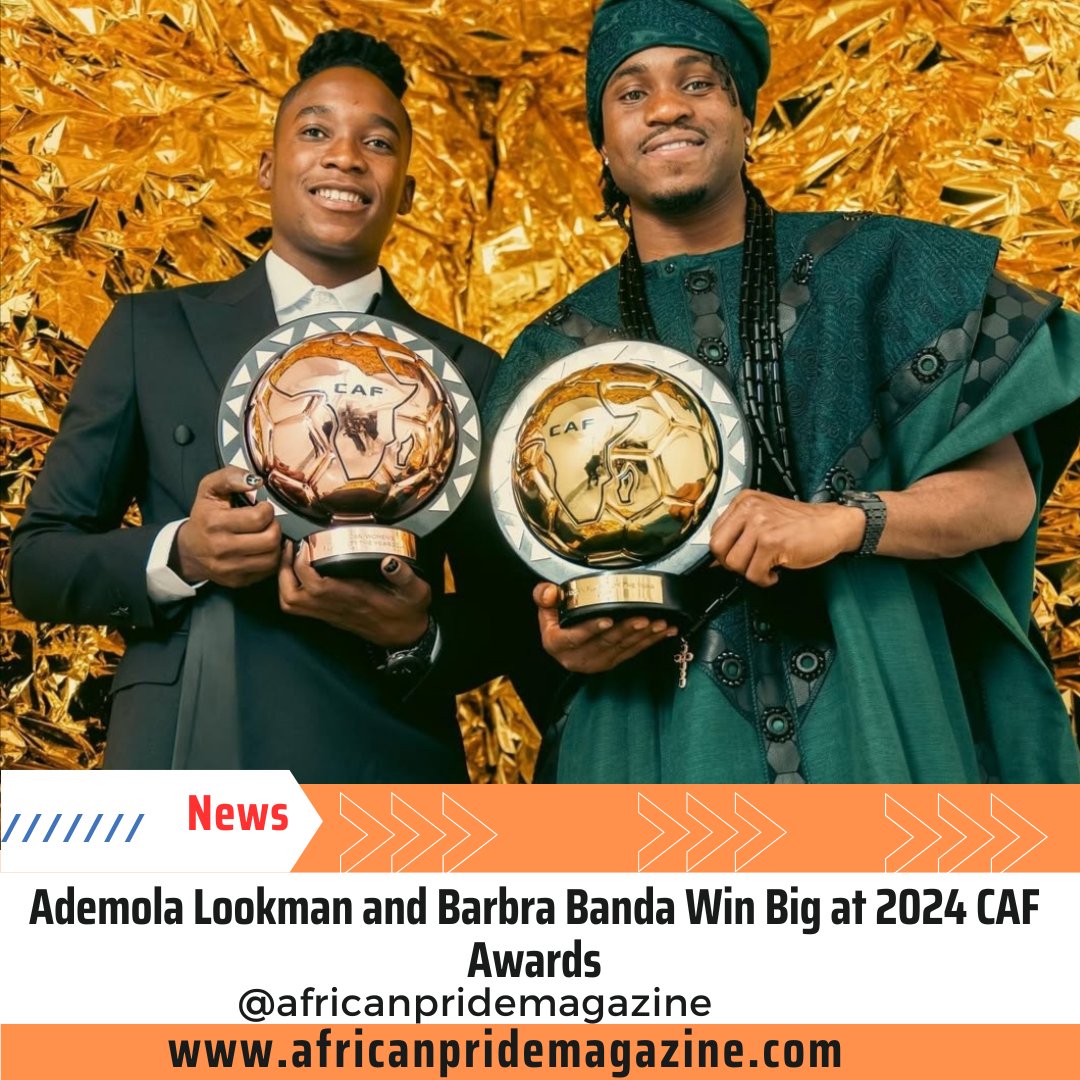 africanpridemag's tweet photo. Ademola Lookman and Barbra Banda Win Big at 2024 CAF Awards 

Nigerian star Ademol... https://t.co/CUD3mgwE4h
#Africanpride #Africanpridemagazine #AfricanPridemagazinefan #Africanprideradio #AfricanPrideTV #cafawards2024 https://t.co/2lqvl0XjsF