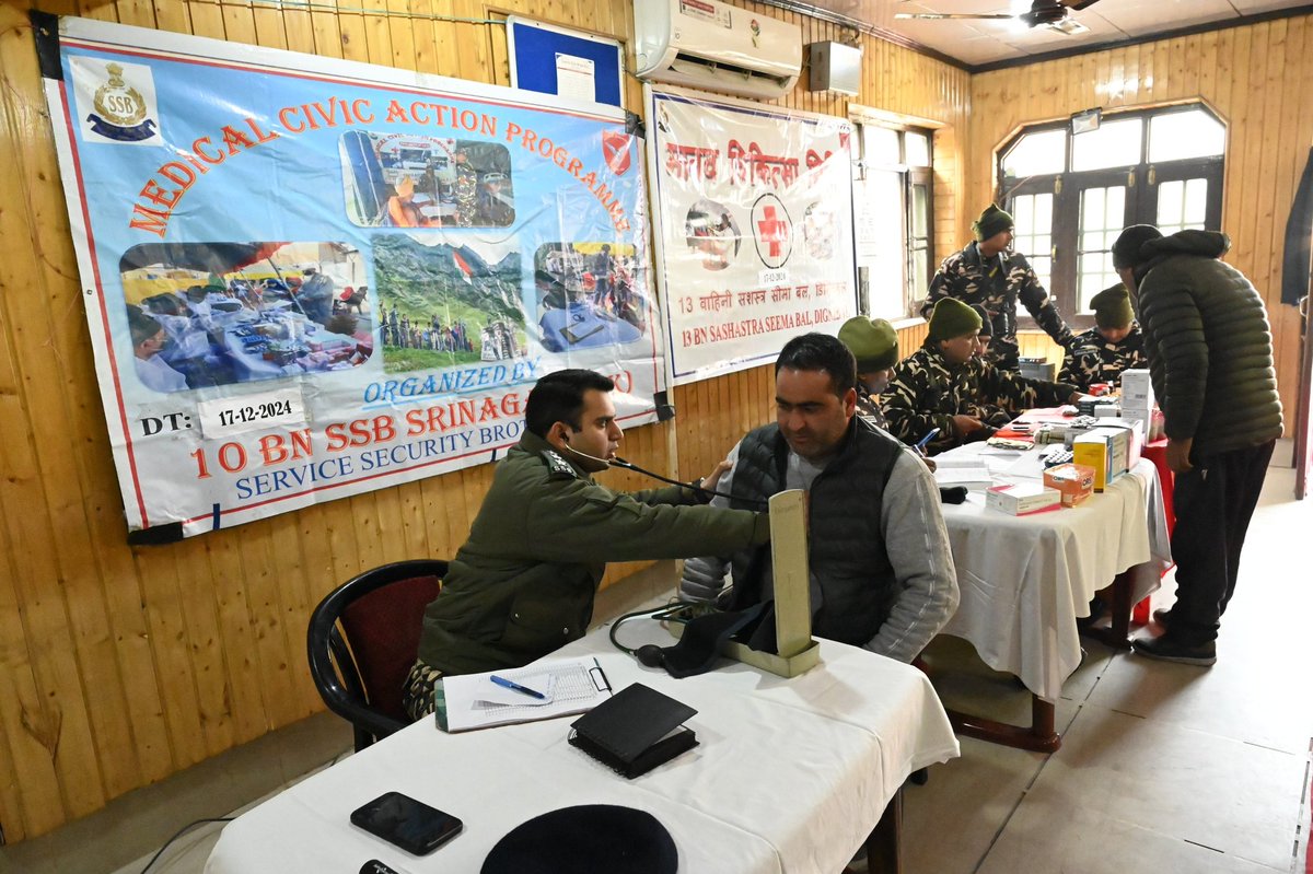 Today on 17.12.2024, 13 Bn SSB, Dignibal in collaboration with 10 Bn SSB Batmaloo Srinagar (J&amp;K)  organized MCA (OPD) Camp at  TRC ground  Srinagar.