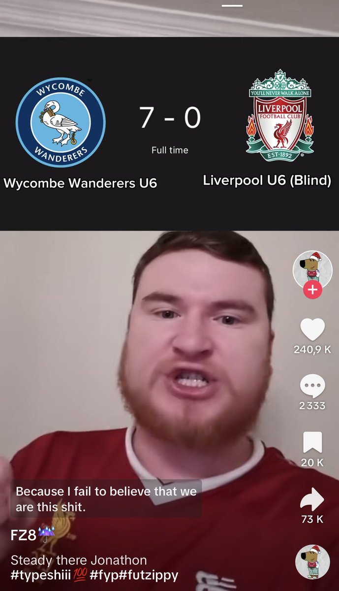 advmijr's tweet image. j’en est vu de trucs drôle dans le foot mais ce mec qui réagit à la défaite des U6 de Liverpool alors la