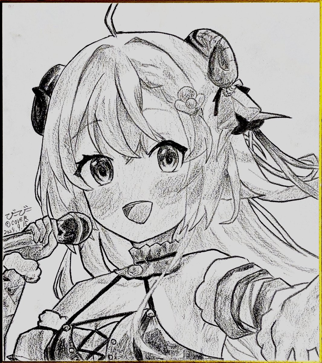bb8xillustrator's tweet photo. #つのまきあーと
 #角巻わため 
 #鉛筆画 
 #拡散希望 
文化祭1週間前徹夜シリーズ第3弾!
ｼﾞﾝｷﾞs(((わためだよーーーーー!
色紙(50枚ストック)を使い切ったので買い足したら思ったよりゴツゴツしたやつだったの残念……
いつかリベンジしたい! https://t.co/6aP0vk1DB3