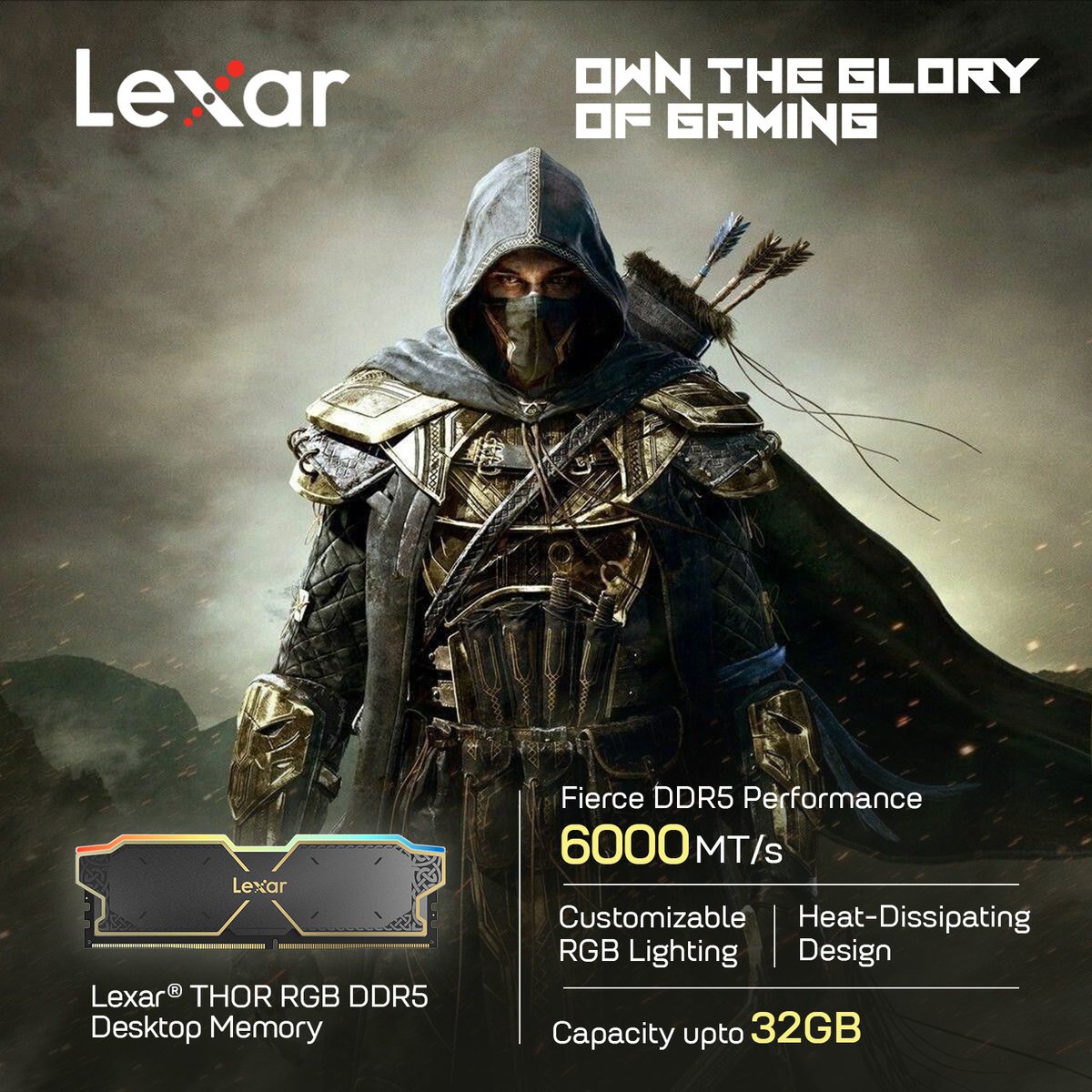 LexarMEA's tweet image. &quot;Ignite Next-Level Speed ⚡ | Lexar® THOR RGB DDR5 Memory delivers blazing 6000MT/s speeds for ultimate gaming performance.  

Customize your setup with RGB lighting.  

#LexarTHOR #DDR5Speed #RGBMemory