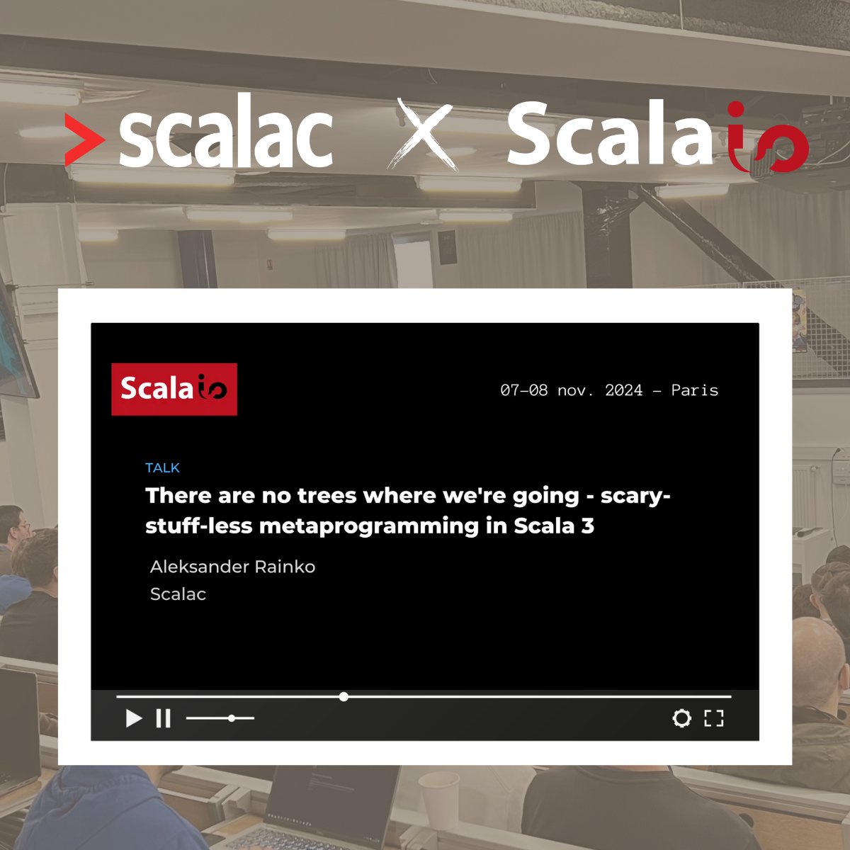 scalac_io's tweet image. Aleksander Rainko's talk from @ScalaIO_FR is now live on YouTube! 🙌 Scared of #metaprogramming in Scala 3? Time to face your fears. Explore the compile-time arsenal that #Scala3 provides without resorting to "dirty" tricks...
Want to see how it's done? ⬇️
youtube.com/watch?v=I1_dTu…