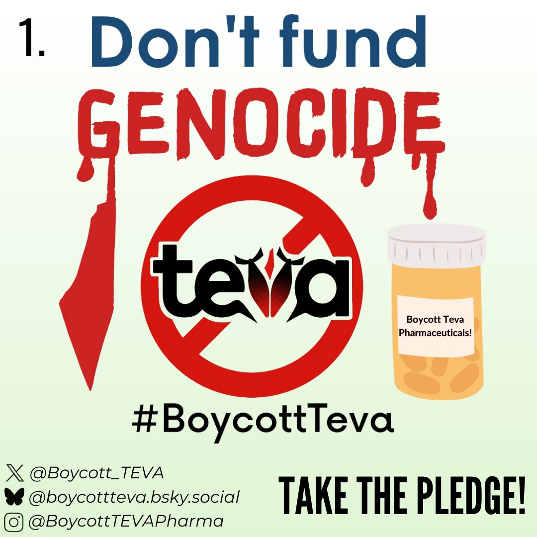 Boycott_TEVA's tweet photo. Call to action: Sign our pledge to #BoycottTEVA. We resist by boycotting 🔻🔻📉
📌 Please repost and share widely 💥
#BoycottTEVA #NoTEVA #SayNoToTEVA #NoHealthInOccupation #BDS #Boycott #EndTheOccupation #FreePalestine
https://t.co/aBlAP0hloL https://t.co/4VDmwLYUlY