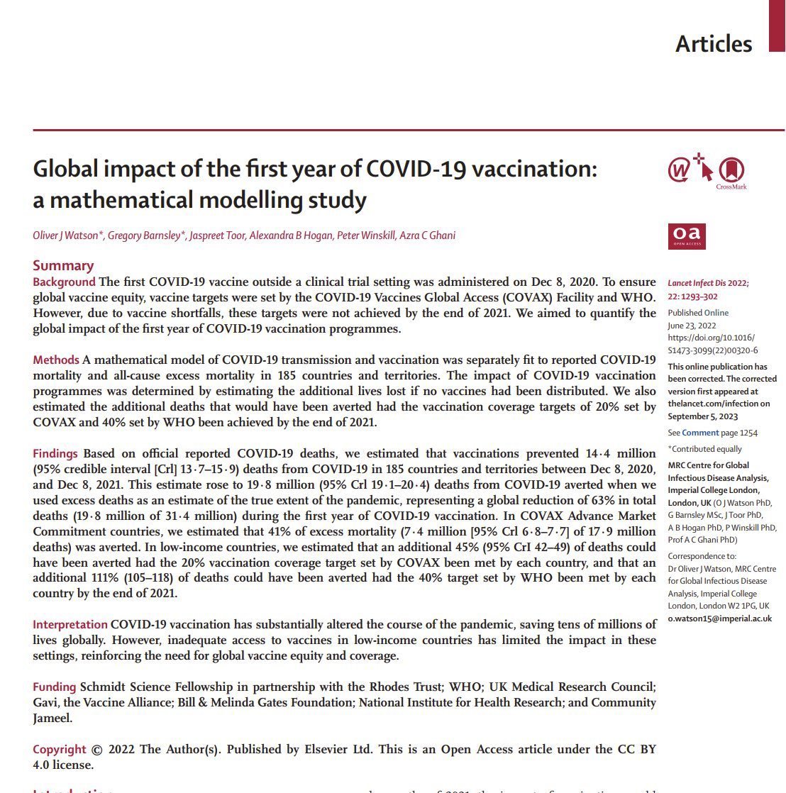 Cartabellotta's tweet photo. Comunicazione di servizio per troll vari e analfabeti funzionali: ecco la fonte su cui si basano i circa 15 milioni evitati dal #vaccino #Covid 

"Based on official reported COVID-19 deaths, we estimated that vaccinations prevented 14,4 million (95% credible interval [Crl] 13,7–15,9) deaths from COVID-19 in 185 countries and territories between Dec 8, 2020, and Dec 8, 2021"

https://t.co/Ofs5DA8SiX