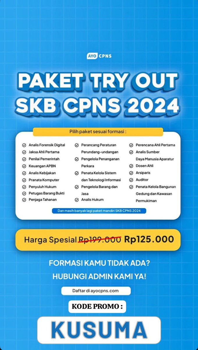 win_hore's tweet photo. Btw ini kode promo akun belajar yang kupake
KODE PROMO :KUSUMA

Dari 199ribu jadi cuma 125ribu, invest sekali seumur hidup

paket bimbel try out SKB CPNS
tryout #skb #cpns #kemenkumham #kemendikbud #mahkamahagung #kemenkeu #kejaksaan https://t.co/SgOqRhIzJs