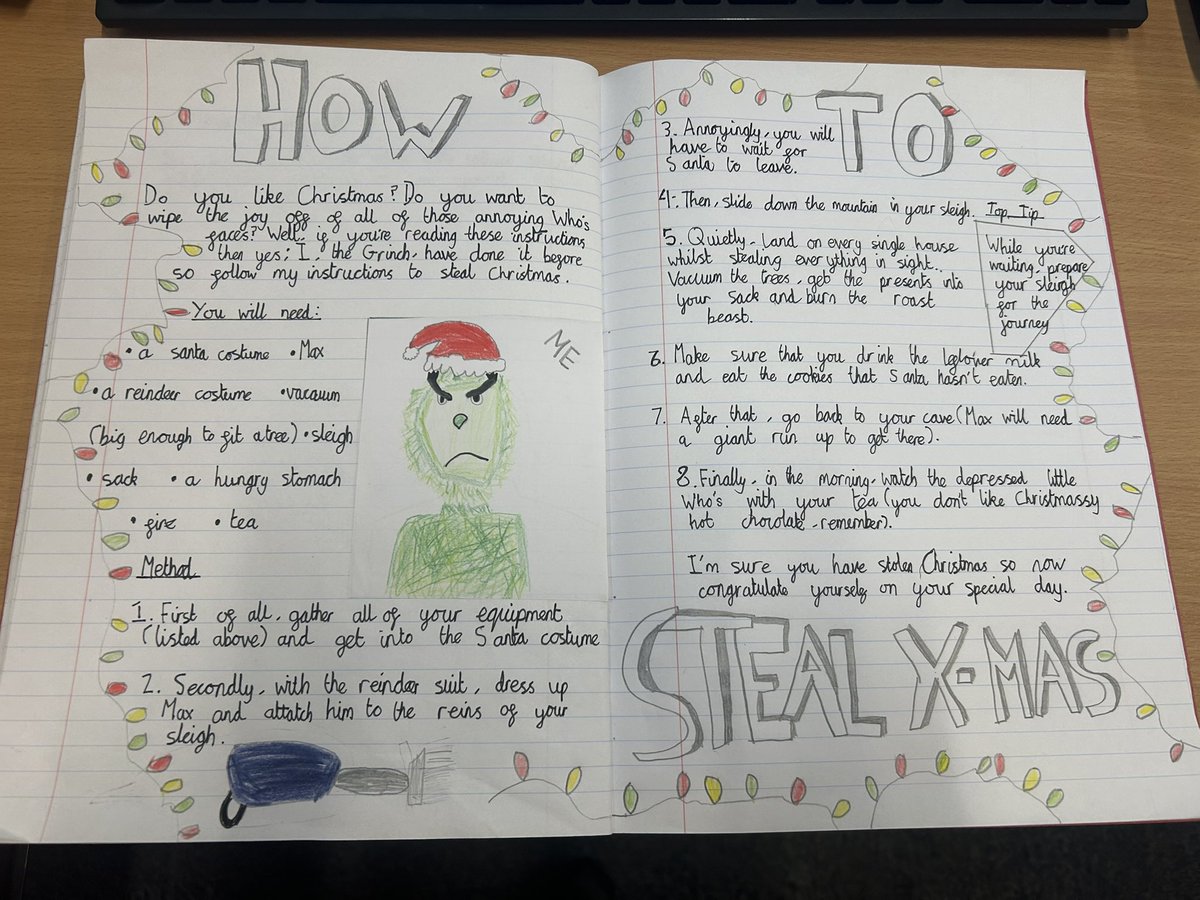latimerprimary's tweet image. #ClassSP have written instructions - in the style of the Grinch - on how to steal Christmas. Look how fabulous they are! #LatimerEnglish