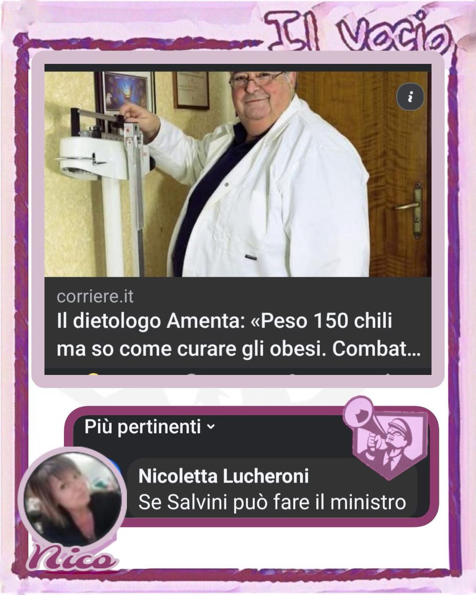 ilvocio's tweet image. Nico @NicolettaLucher
#17dicembre #ilvocio #Amenta #dietologo #obeso #cura #obesità #salvini #ministro #stupidità